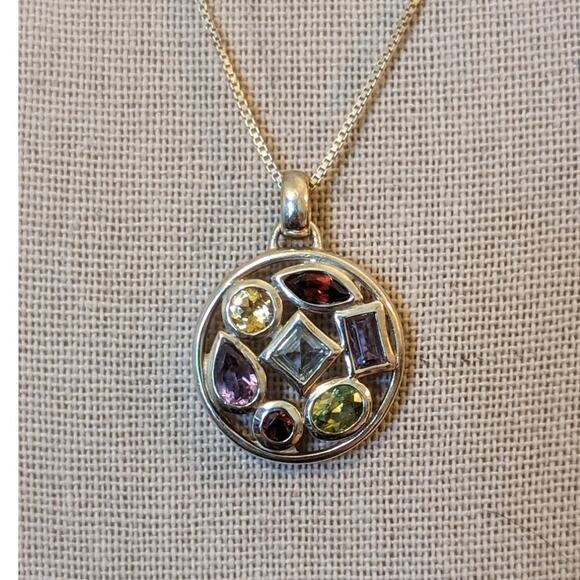 925 Sterling Silver Bezel Set Multi-Gemstone Necklace & Ring Set Ring Size 6 - Picture 3 of 12